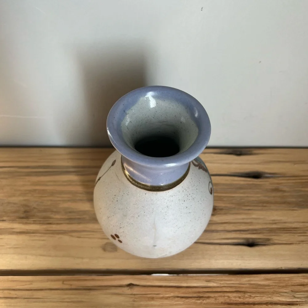 Mexican Tonala Sandstone Pottery Vase Bird Floral